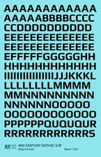 K4 O Scale Water Slide Decals Black 3/8 Inch Mid Century Gothic Letter Alphabet