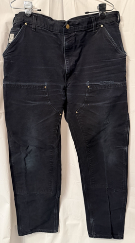 VNTG Carhartt Double Knee Pants 38x33 Black Distressed USA Made 125 Anniversary - Picture 1 of 15