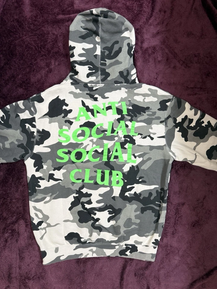 Y2K ASSC Anti Social Social Club Artic Camo Lime Green Spellout Graphic Size Med - Image 2 of 4