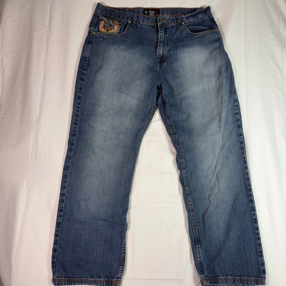 Red Ape Company刺绣牛仔蓝色牛仔裤男式38/32 — 第 2/4 张图片