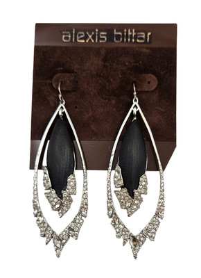 Alexis Bittar W1032 Black Lucite & Crystals Feather Orbital Earrings
