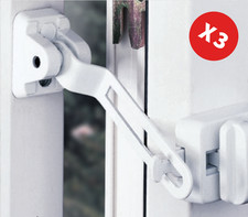 3 x White Window & Door - Safety / Security Restrictor Ventilation Bar / Jammer