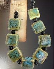 Blue Moon Ceramic Bead Strand Flat Square