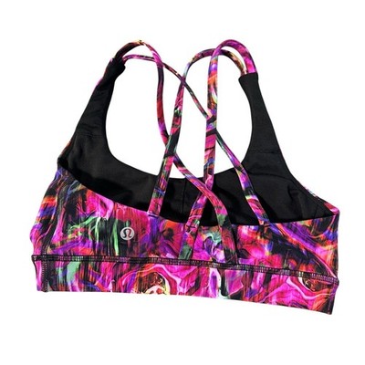 Lululemon Hyper Flow Pink Multi Energy Sports Bra Women s Size 4 W2DEOS Yoga Gym
