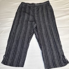 Habitat Linen Cotton Blend Striped Crop Wide Leg Pant Womens Black Lagenlook Lg