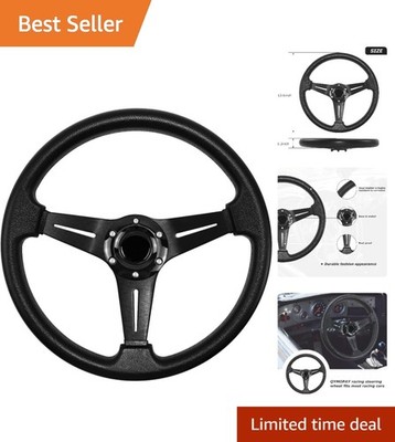 Black Universal Car Racing Steering Wheel 13.8 Inch with Anti Slip Grip