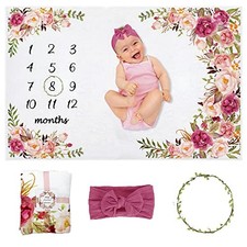Baby Monthly Milestone Blanket Girl, Milestone Blanket for Baby Girl, Peony