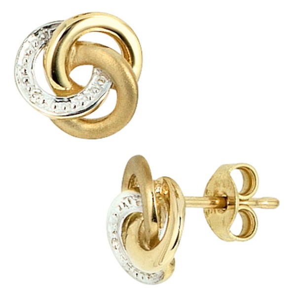"Jobo\"29550\"Ohrstecker Knoten Verschlungen 585 Gold Gelbgold Bicolor 2 Diamanten"-image