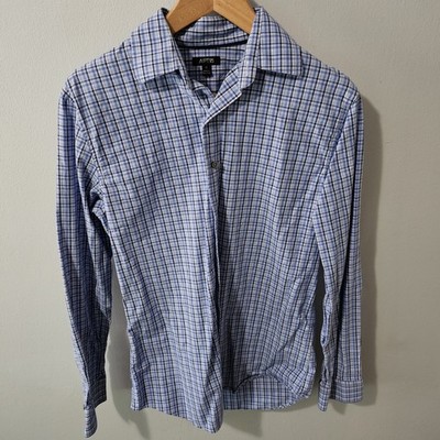 Apt 9 Men Shirt Size Sm Blue Plaid Cotton Blend Long Sleeve Flex Button Down Fit