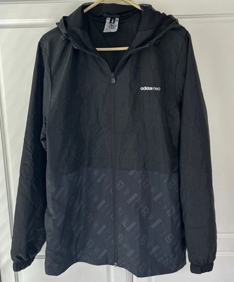 Adidas Neo Lable Pattern Printed Hooded Full Zip Track Jacket Black Mens Medium