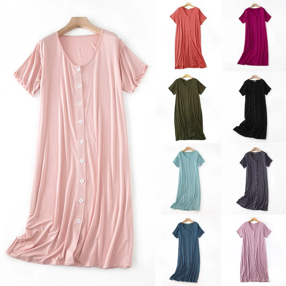 Ladies Nighties Short Sleeve COTTON Nightdress Nightwear Loose Tops Sleepwear AU - image 2 of 4