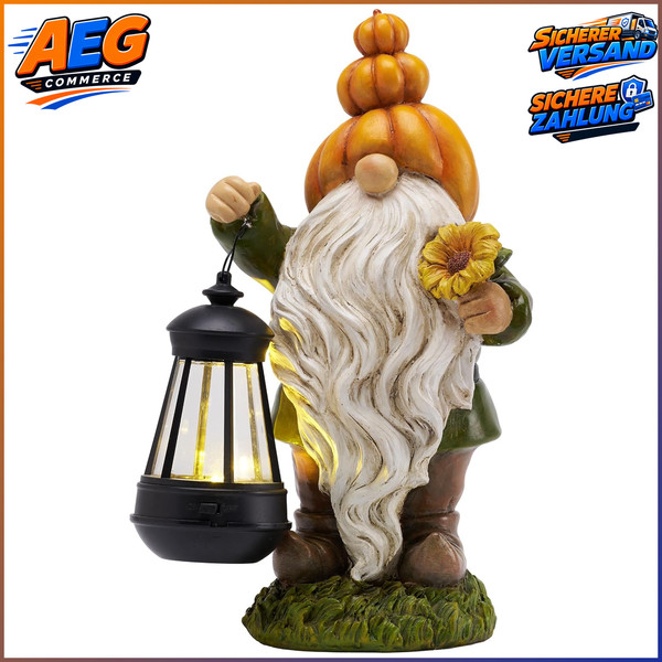 Herbstdeko Wichtel KüRbis Mit Solar 20Cm FüR AußEnbereich Garten Deko-image