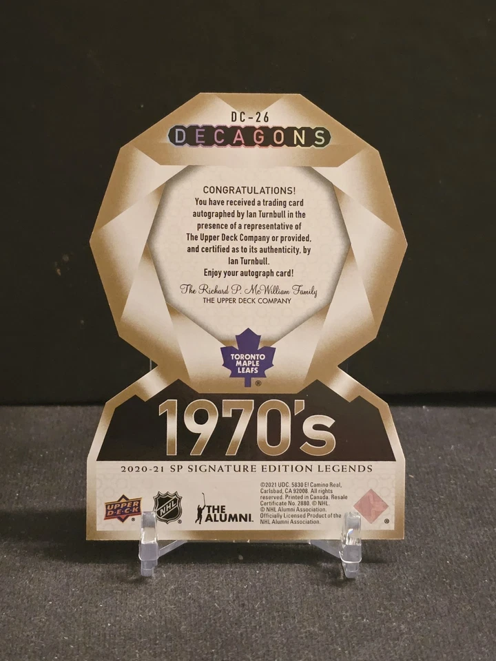 2020 SP Signature Edition Legends #DC-26 Ian Turnbull Decagons Gold Auto Leafs - Image 2 of 4