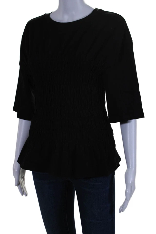 & Other Stories Blusa Mujer Algodón Manga Corta Cuello Redondo Calado Negra Talla M Foto 2 de 4