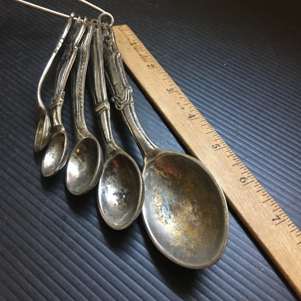 Anthropologie Vintage Silver Plated Measuring Spoons Set of 5 on Safety Pin - Image 2 of 4