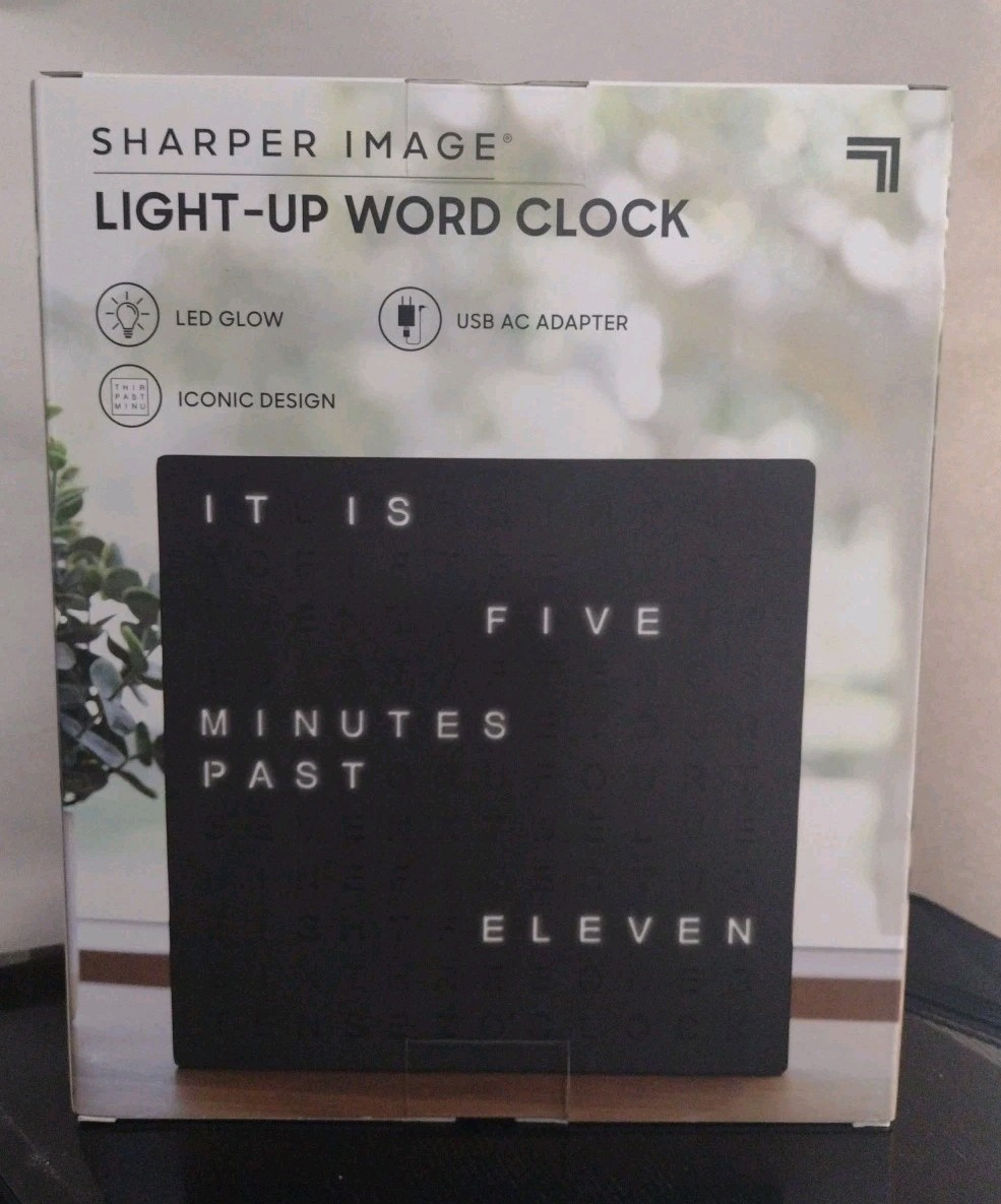 Sharper Image Light up Electronic Plug-In Word Clock, Black Finish w/LED Light