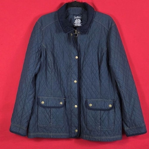 L.L. Cappotto BEAN trapuntato isolato blu donna taglia XL velluto a coste colletto fienile lavoro