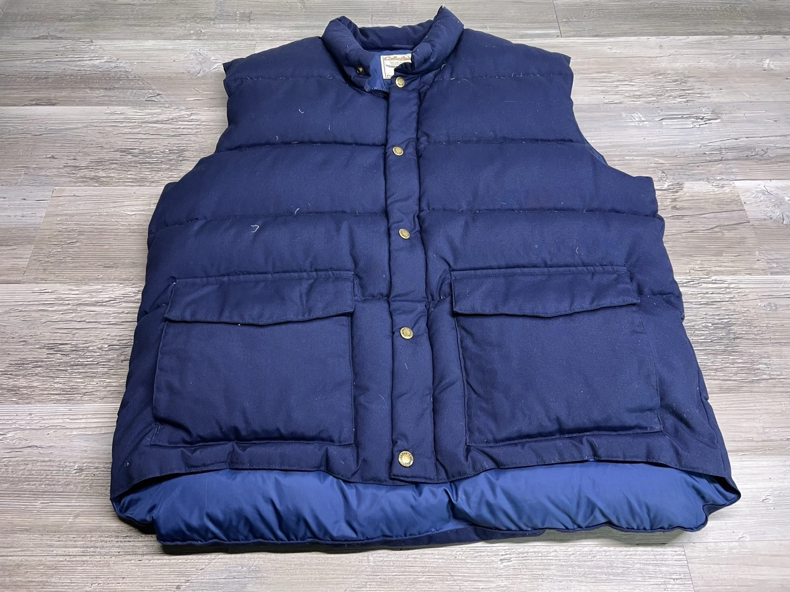 Vintage Cabelas Goose Down Puffer Vest Mens Sz Large Navy Blue Northern Hunting