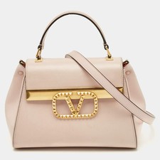 Valentino Alcove Rockstud Small Pink Leather Top Handle Bag