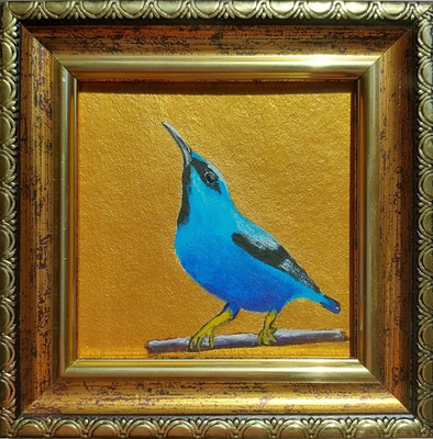#ad #ad Original blue bird painting Gold painting Framed Bluebird small art Bird picture $38.00
