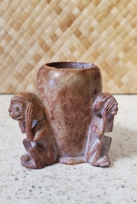 Vint. Soapstone 3 Three Wise Monkeys Hear Speak See No Evil ToothpicK  (CONT 10)