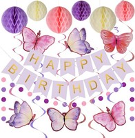 Geburtstagsdeko, Lila Happy Birthday Banner Mit Wabenball, Schmetterlinge