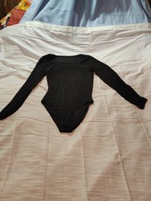 Black Strech Long Sleeve Bodysuit Crew Neck Medium