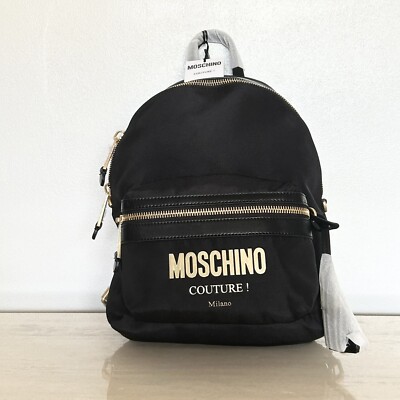 New Moschino Black Nylon Leather Trip Backpack MSRP: $795