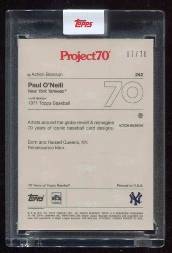 TOPPS PROJECT 70 FOIL #242 PAUL O"NEILL by ACTION BRONSON YANKEES 7/70 - Picture 2 of 2