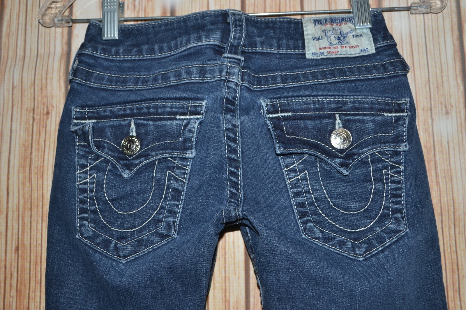 True Religion Women's Skinny Pocket Flaps Blue Denim Jeans Sz 24x30 thumbnail 7