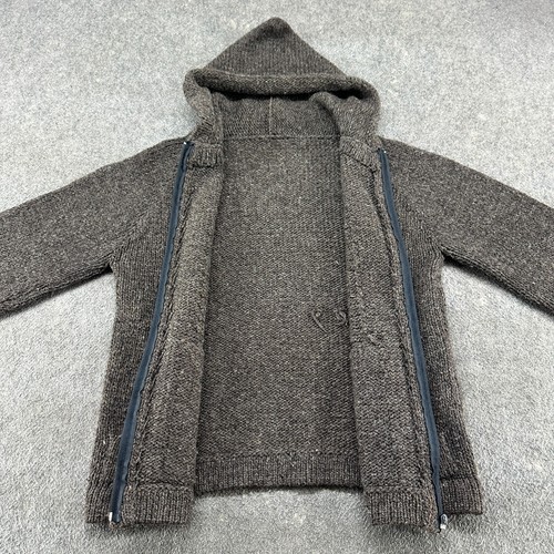 Maglione lana VINTAGE donna M? Maglia grossa marrone con cappuccio e zip intera fatta a mano - Foto 2 di 10