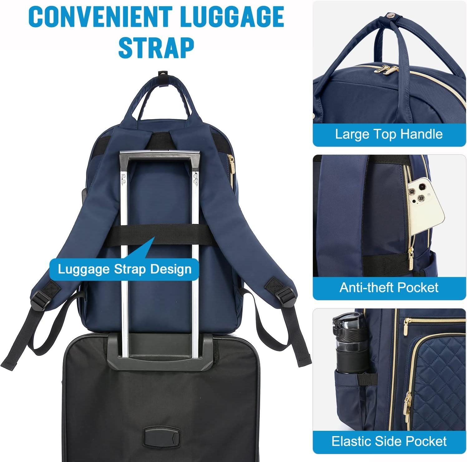 Stylish Water-Resistant Laptop Backpack with USB Port for Women, Fits 17" Laptop