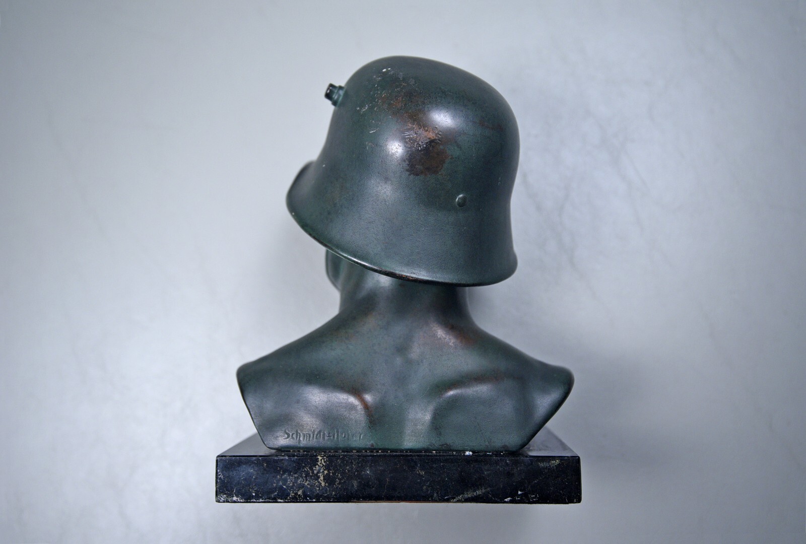 WWI GERMAN HEROIC BRONZE MARBLE BASE BUST SCULPTURE BY OTTO SCHMIDT-HOFER