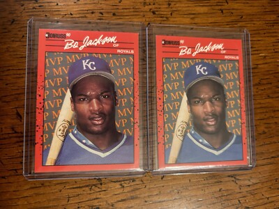 rare 1990 donruss baseball cards 1990 DONRUSS BASEBALL BO JACKSON #BC-1 NO DOT ERROR KC ROYALS *RARE*