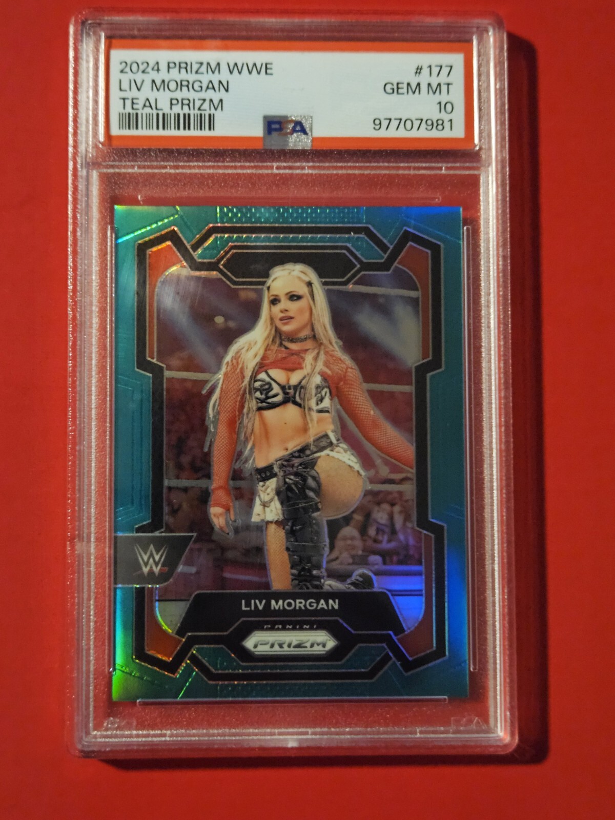 Liv Morgan 2024 WWE Panini Prizm Teal Prizm /49 PSA 10 GEM MINT Wrestling