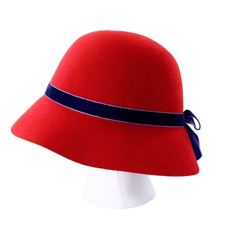 Liz Claiborne Red Wool Cloche Hat Purple Ostrich Feather  display picture 1
