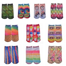 10 Pairs Unisex Harajuku Socks Cotton 3D Printed Cat Fruit Low Cut Ankle Socks