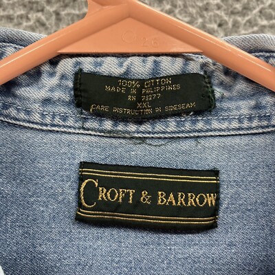 VINTAGE Croft & Barrow Shirt Men 2XL XXL Blue Jean Denim Button