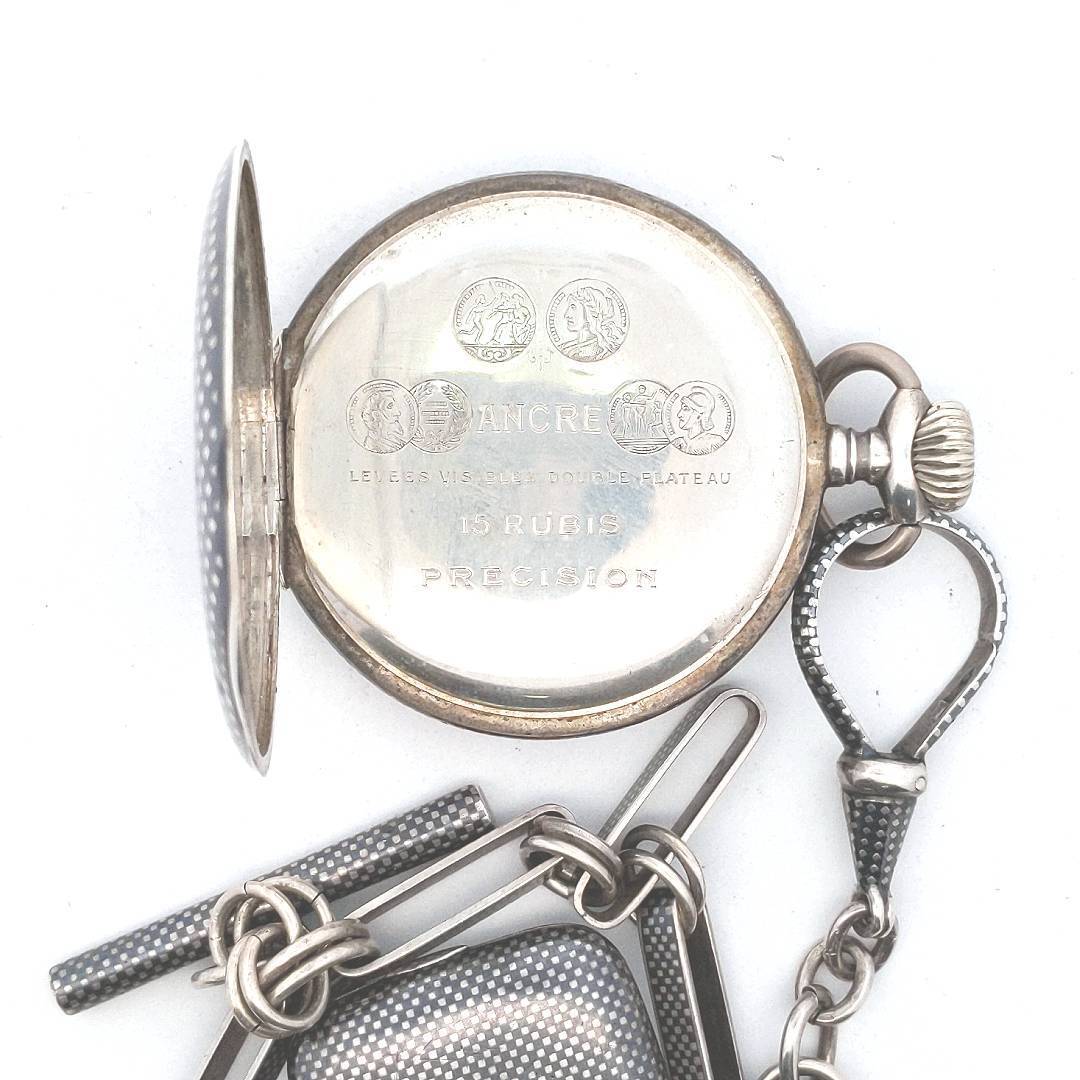 Antique 800 800 Silver Niello Pocket Watch Chain & Fob eBay
