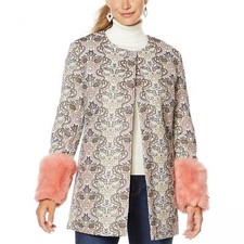 Nwt Labellum By Hillary Scott Jacquard Topper With Faux Fur Cuffs. 670858 Xs
