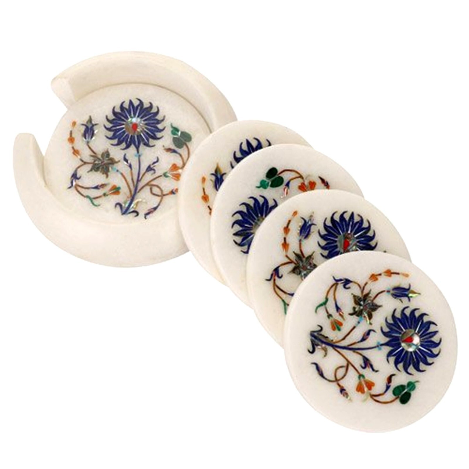 4.5 Inches Marble Tea Coaster Set Beautiful Art Inlay Work Cup Mat for Kitchen