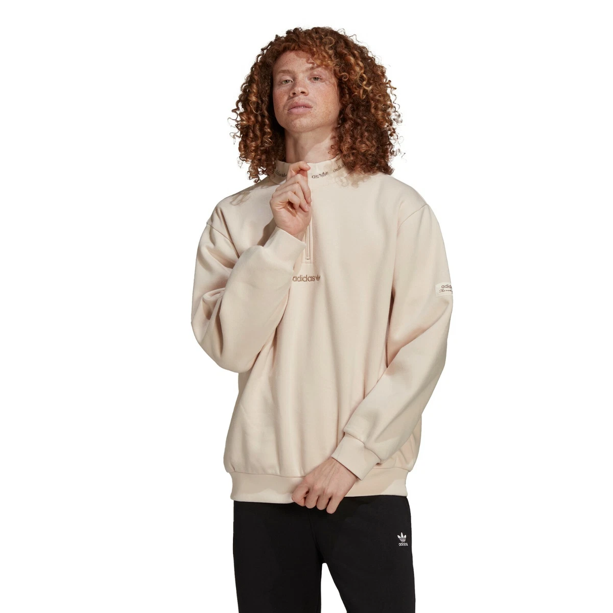 Adidas Trefoil Linear Quarter Zip Sweatshirt (linen) Menu0026#039;s Apparel  HM2656 | eBay