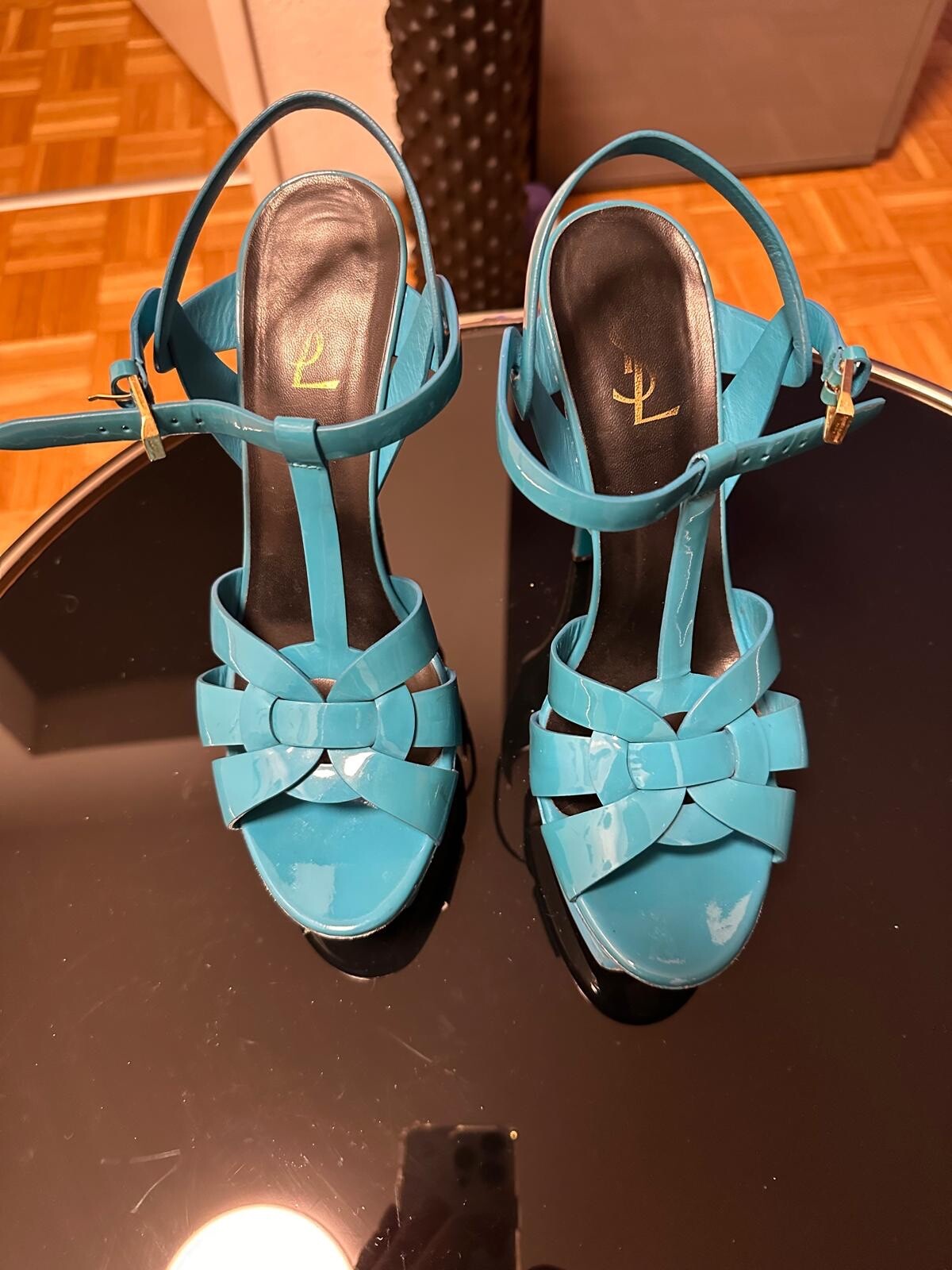 Sandali turchese Yves Saint Laurent tacco alto taglia UE 40