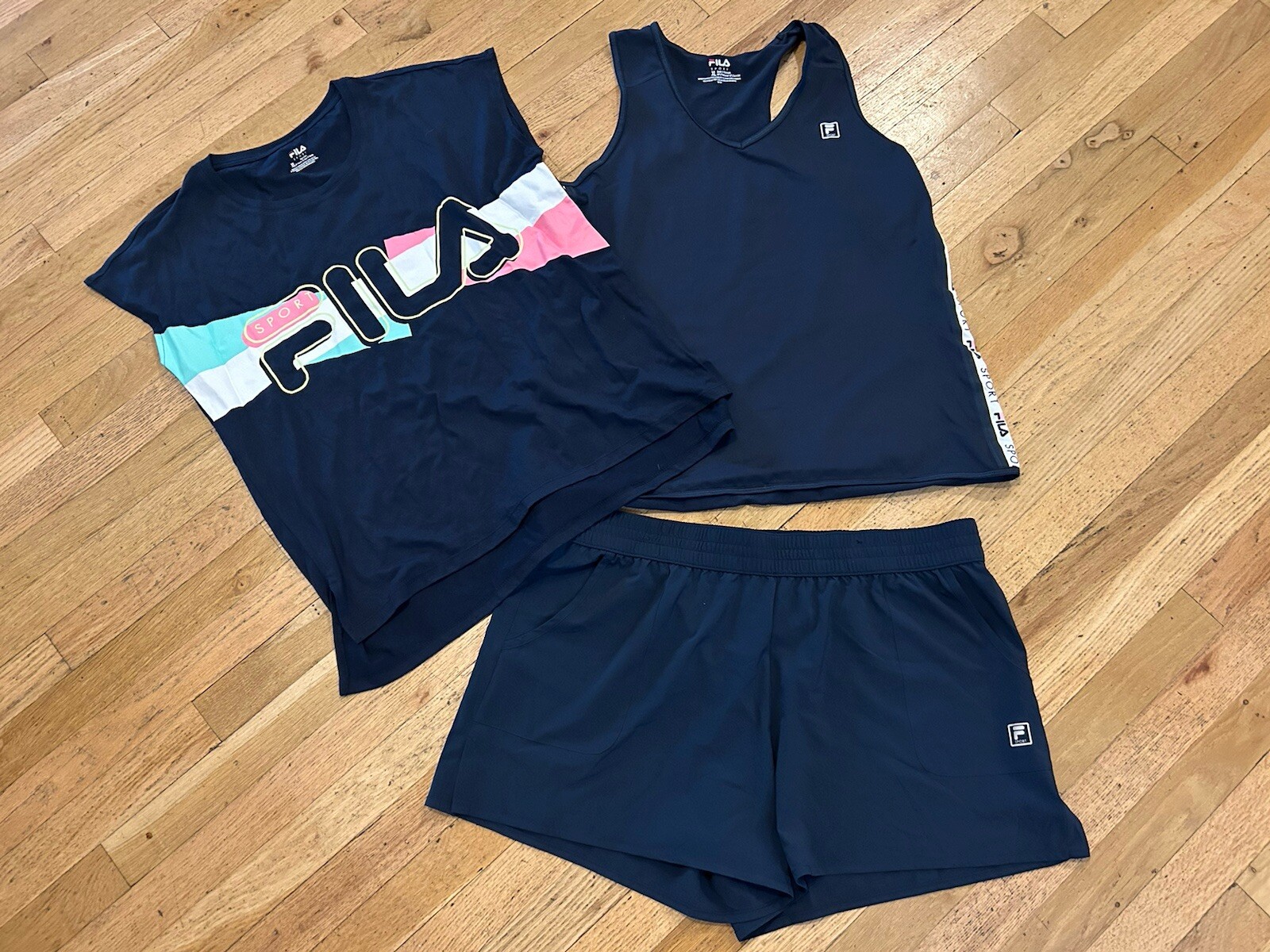 3 pezzi pantaloncini da corsa Fila Sport donna XL blu canotta e maglietta