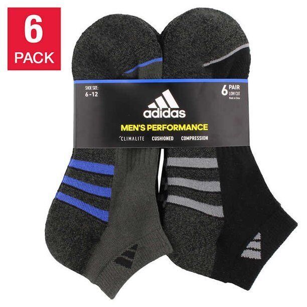 Adidas Men's Low Cut Socks, Black, 6-Pair Pack (Shoe Size 6-12)