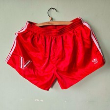 Rare vintage Adidas Shorts Size L summer red bottoms shiny neon Ygoslavia Ventex