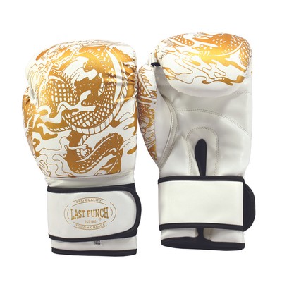Last Punch 3D Printed Pro Style Training Sparring Boxing Gloves - White & Gold 