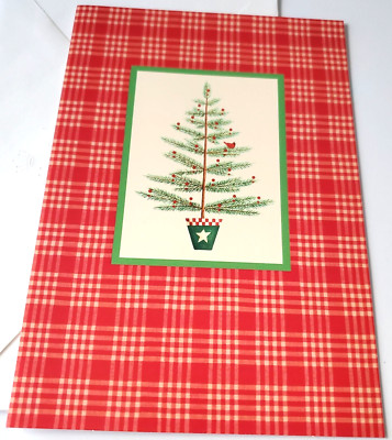 Christmas Card Hallmark Cardinal on Little Pine Tree Decorated with Berries