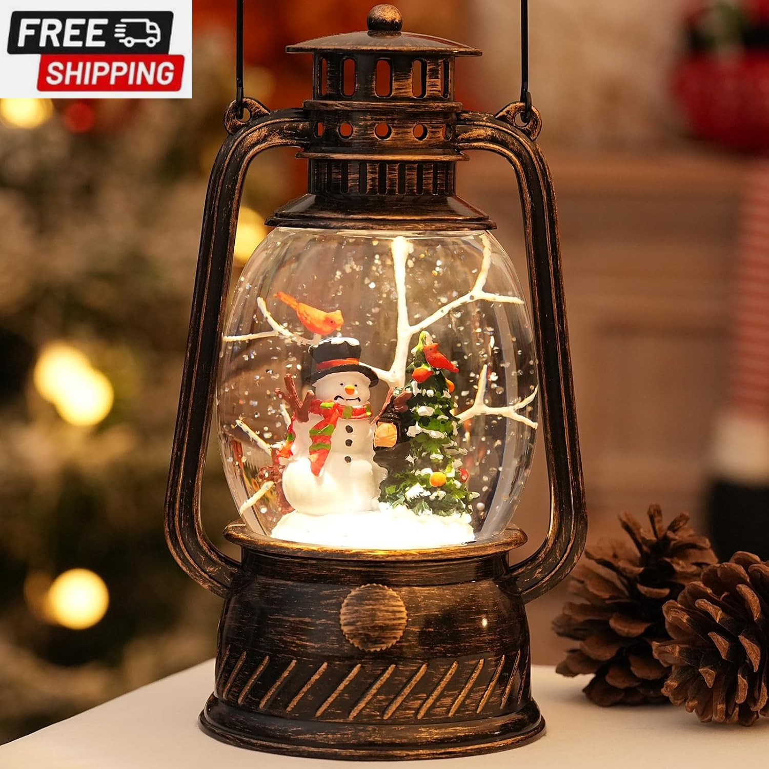 Snow Globe Christmas Decorations Indoor, Snowman Light up Musical Christmas Snow