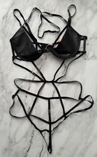 Victoria's Secret Black Faux Leather Cut Out Underwire Teddy Bodysuit XL